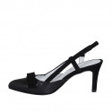 Woman's slingback pump in black suede and leather with elastic band and bow heel 7 - Available sizes:  32, 42, 43