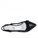 Decolté aperta sul tallone da donna con elastico e fiocco in camoscio e pelle nera tacco 7 - Misure disponibili: 32