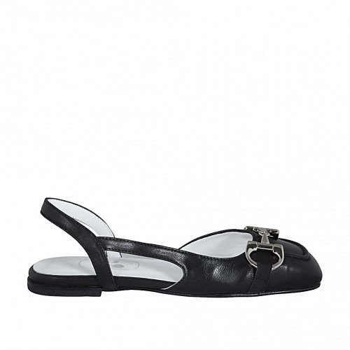 Chaussure ouverte au talon pour femmes en cuir noir avec accessoire talon 1 - Pointures disponibles:  33, 34, 45