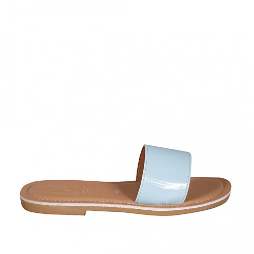 Woman's mules in light blue leather heel 1 - Available sizes:  42, 43