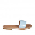 Woman's mules in light blue leather heel 1 - Available sizes:  42, 43