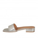 Woman's open mules in platinum printed patent leather heel 2 - Available sizes:  32, 43, 44