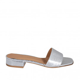Woman's open mules in silver printed patent leather heel 2 - Available sizes: 32, 42, 43