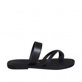 Woman's thong mule in black leather heel 1 - Available sizes:  32