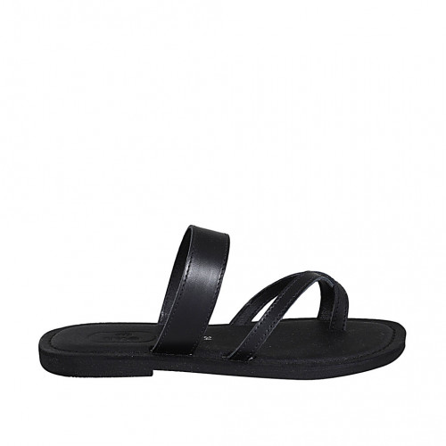 Woman's thong mule in black leather heel 1 - Available sizes:  32, 42, 43