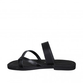 Woman's thong mule in black leather heel 1 - Available sizes:  32 2