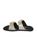Woman's mules with adjustable buckles in platinum laminated printed leather wedge heel 1 - Available sizes:  32, 33, 42, 43