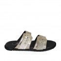Woman's mules with adjustable buckles in platinum laminated printed leather wedge heel 1 - Available sizes:  32, 33, 42, 43