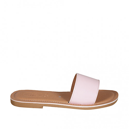 Woman's mules in rose leather heel 1