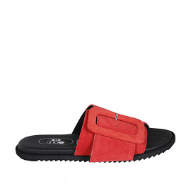 Mule pour femmes en daim rouge avec boucle talon compensé 1 - Pointures disponibles: 32, 33