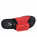 Woman's mules in red suede with buckle wedge heel 1 - Available sizes:  32, 33
