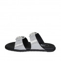 Woman's mules with adjustable buckles in silver laminated printed leather wedge heel 1 - Available sizes:  33, 34, 42, 43, 44