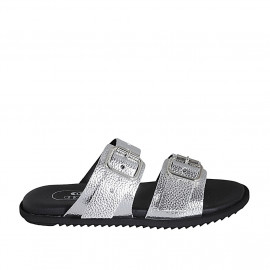 Sabot da donna con fibbie regolabili in pelle stampata laminata argento zeppa 1 - Misure disponibili: 42, 43