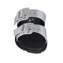 Woman's mules with adjustable buckles in silver laminated printed leather wedge heel 1 - Available sizes:  33, 34, 42, 43, 44