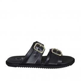 Mule pour femmes avec boucles réglables en cuir noir talon compensé 1 - Pointures disponibles: 32