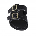 Woman's mules with adjustable buckles in black leather wedge heel 1 - Available sizes:  32, 34, 43, 46