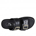 Mule pour femmes avec boucles réglables en cuir noir talon compensé 1 - Pointures disponibles:  32