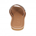 Woman's mules in tan brown and laminated platinum leather heel 1 - Available sizes:  32, 33, 42, 43