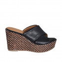 Woman's mules in black leather with platform and braided wedge heel 9 - Available sizes:  42, 43