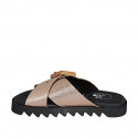 Woman's mules with buckle in copper laminated printed leather wedge heel 2 - Available sizes:  32, 33, 34, 43, 44