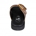 Woman's mules with buckle in copper laminated printed leather wedge heel 2 - Available sizes:  32, 33, 34, 43, 44