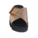 Woman's mules with buckle in copper laminated printed leather wedge heel 2 - Available sizes:  32, 33, 34, 43, 44