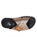 Woman's mules with buckle in copper laminated printed leather wedge heel 2 - Available sizes:  32, 33