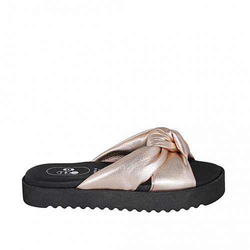 Woman's mule in copper laminated leather with knot and wedge heel 2 - Available sizes:  33, 34, 42, 43, 44