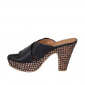 Woman's mules in black leather with platform and braided heel 9 - Available sizes:  31, 32, 42, 43