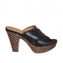Woman's mules in black leather with platform and braided heel 9 - Available sizes:  31, 32, 34, 42, 43