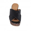 Woman's mules in black leather with platform and braided heel 9 - Available sizes:  31, 32, 34, 42, 43