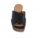 Woman's mules in black leather with platform and braided heel 9 - Available sizes:  31, 32, 42, 43