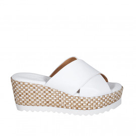 Woman's mules in white leather with platform and braided wedge heel 7 - Available sizes: 42, 43