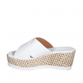 Mule pour femmes en cuir blanc avec plateforme et talon compensé tressé 7 - Pointures disponibles:  42 2