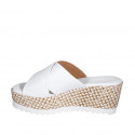 Woman's mules in white leather with platform and braided wedge heel 7 - Available sizes:  42, 43