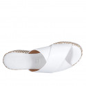 Woman's mules in white leather with platform and braided wedge heel 7 - Available sizes:  42, 43