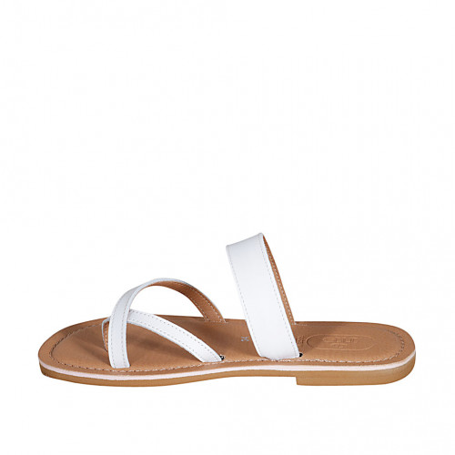 Mule entredoigt pour femmes en cuir blanc talon 1