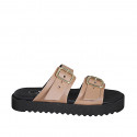 Mule pour femmes avec boucles réglables en cuir nue talon compensé 2 - Pointures disponibles:  42