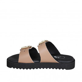Woman's mules with adjustable buckles in nude leather wedge heel 2 - Available sizes:  42 2