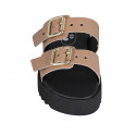 Woman's mules with adjustable buckles in nude leather wedge heel 2 - Available sizes:  42, 43, 44