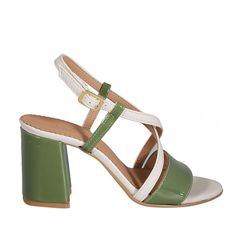 Sandalo da donna in vernice verde e pelle color crema tacco 7 - Misure disponibili: 42