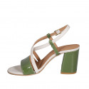 Woman's sandal in creme-colored leather and green patent leather heel 7 - Available sizes:  42
