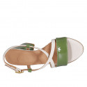 Sandale pour femmes en cuir verni vert et cuir crème talon 7 - Pointures disponibles:  42