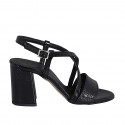 Woman's sandal in black printed patent leather heel 7 - Available sizes:  43, 44
