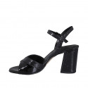 Woman's strap sandal in black patent leather and printed patent leather heel 7 - Available sizes:  43, 46