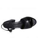 Woman's strap sandal in black patent leather and printed patent leather heel 7 - Available sizes:  43, 46