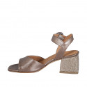 Woman's sandal with strap in copper laminated leather heel 5 - Available sizes:  31, 42