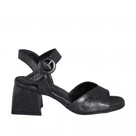 Woman's sandal in black leather with strap heel 5 - Available sizes: 31, 33, 43, 44, 45