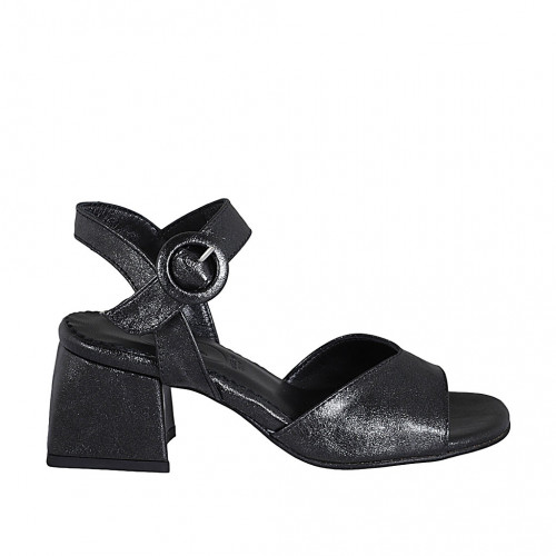 Woman's sandal in black leather with strap heel 5 - Available sizes:  31, 33, 43, 44, 45