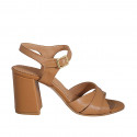 Sandalo da donna con cinturino in pelle color cuoio tacco 7 - Misure disponibili: 42, 43